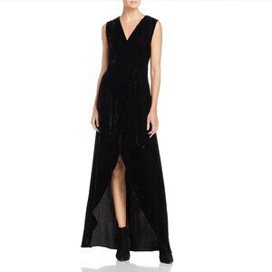 ALICE + OLIVIA Simmons Velvet Wrap Dress Black Evening Gown Prom Wedding 6 SMALL